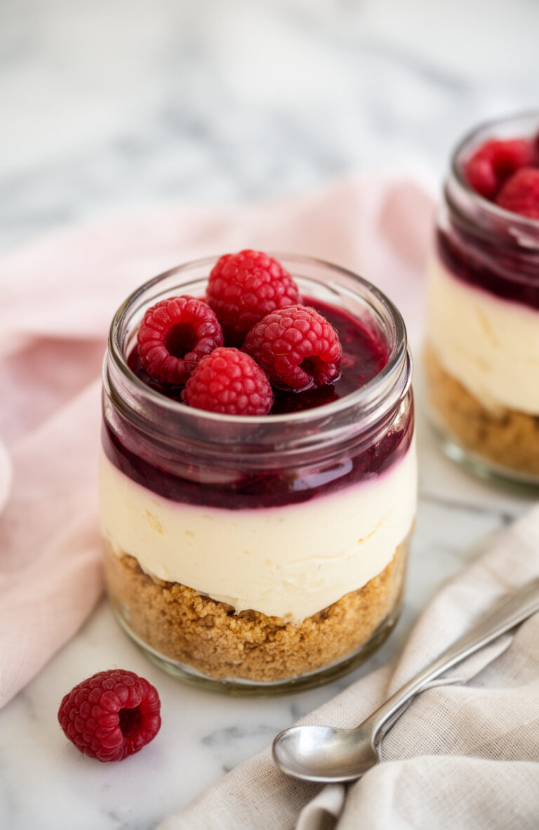 Aesthetic No-Bake Raspberry Cheesecake Jars for Cute Dessert Tables