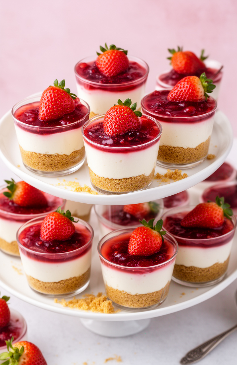 Elegant Mini No-Bake Strawberry Cheesecake Cups for Parties
