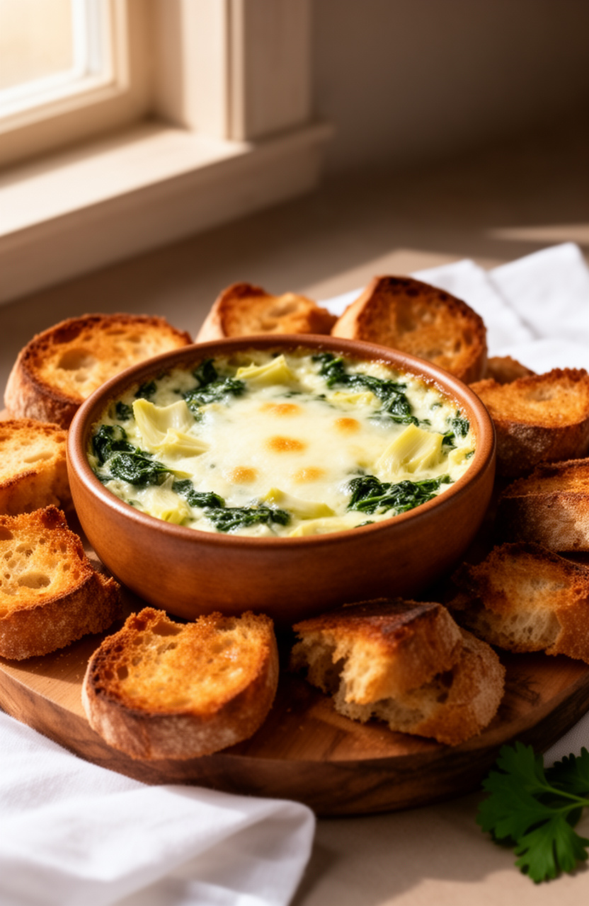 Baked Spinach Artichoke Dip in a Sourdough Bowl for Graduation Open House