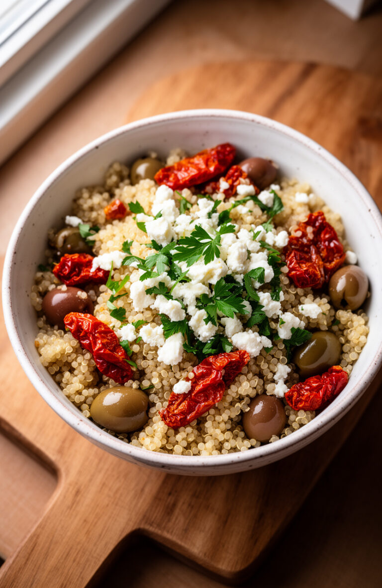 High-Protein Quinoa Picnic Salad with Sun-Dried Tomatoes and Feta