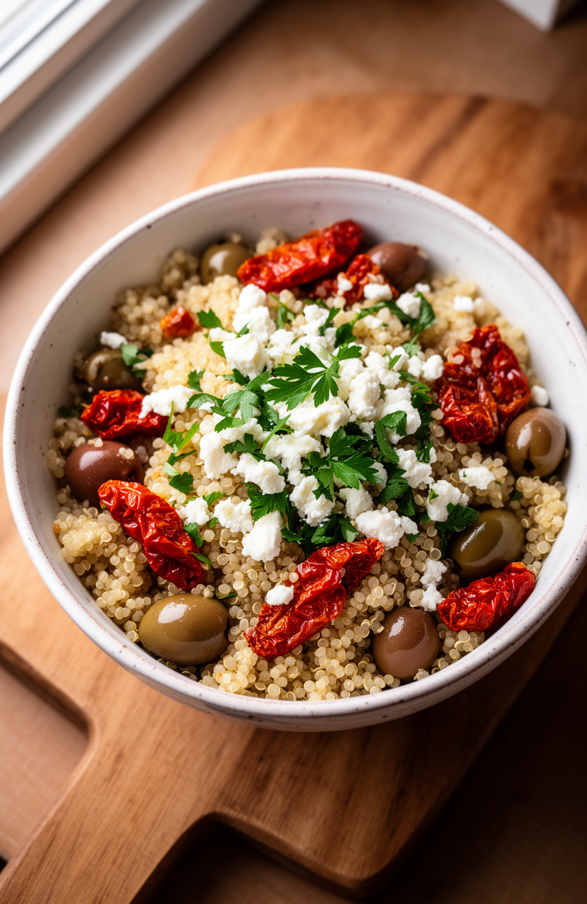 High-Protein Quinoa Picnic Salad with Sun-Dried Tomatoes and Feta