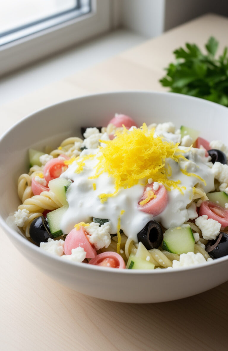 Lemon Feta Pasta Salad for Picnics — Cold, Creamy & Make-Ahead