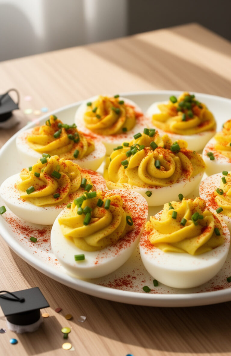 No-Mess Graduation Party Deviled Eggs with Paprika and Chive Garnish