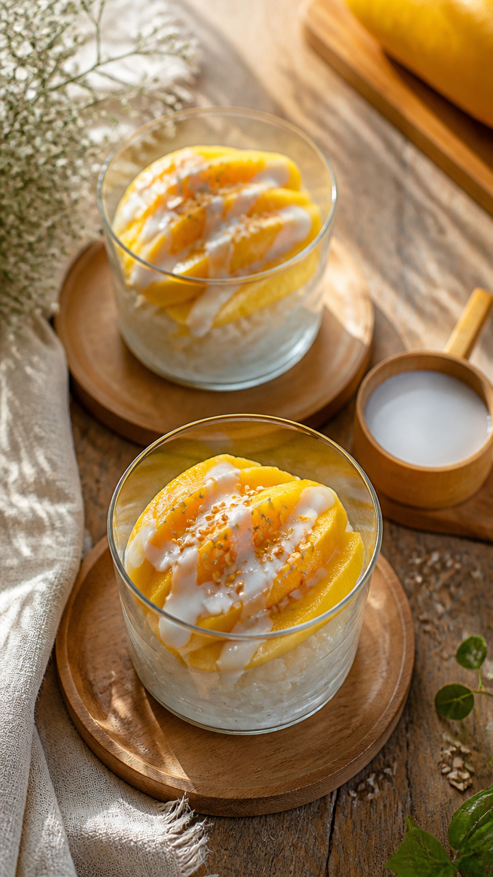 Fresh Mango Sticky Rice Dessert Cups With Coconut Cream