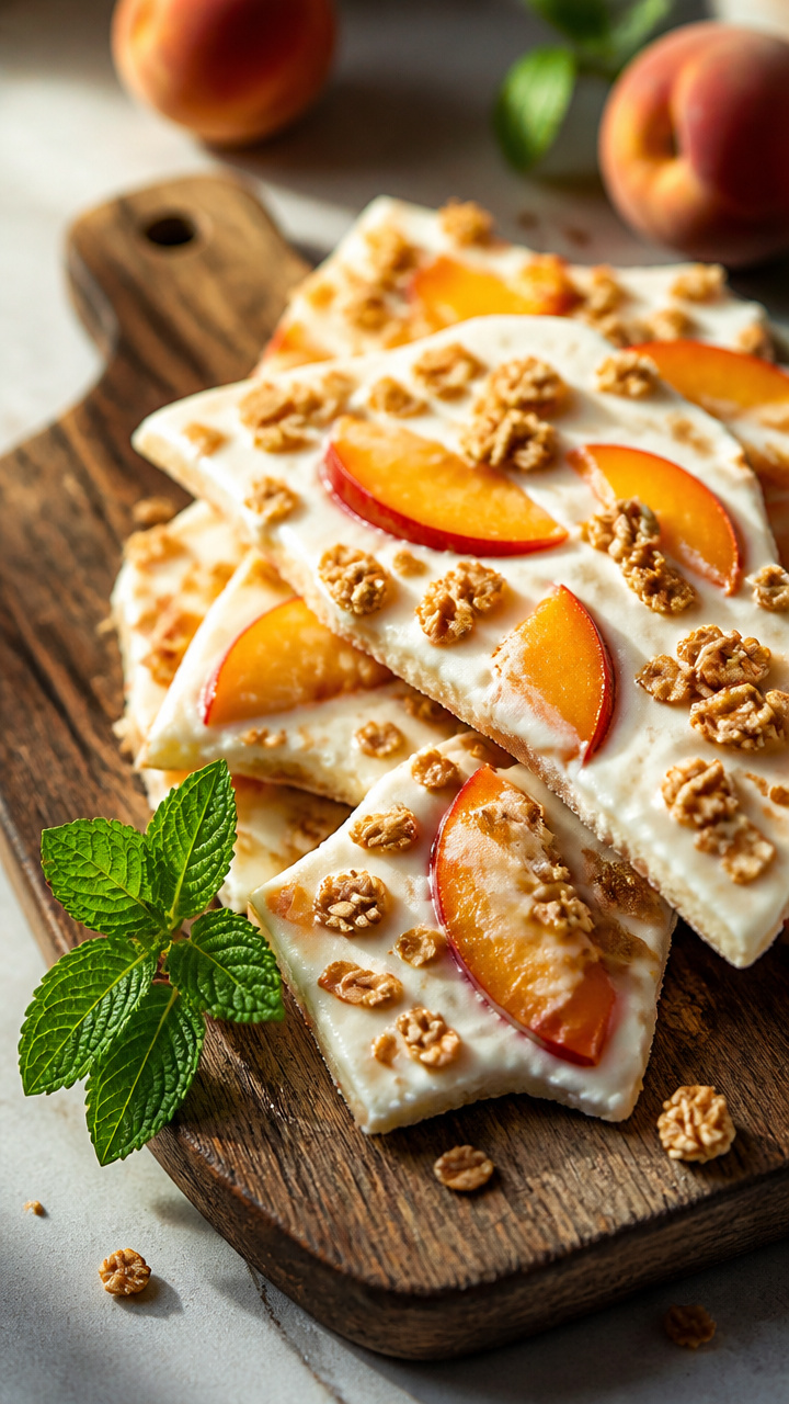 Frozen Yogurt Peach Bark With Honey Granola Clusters