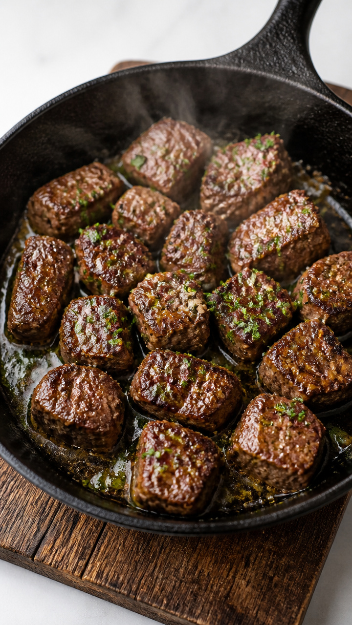 Garlic Butter Steak Bites in Cast Iron Skillet