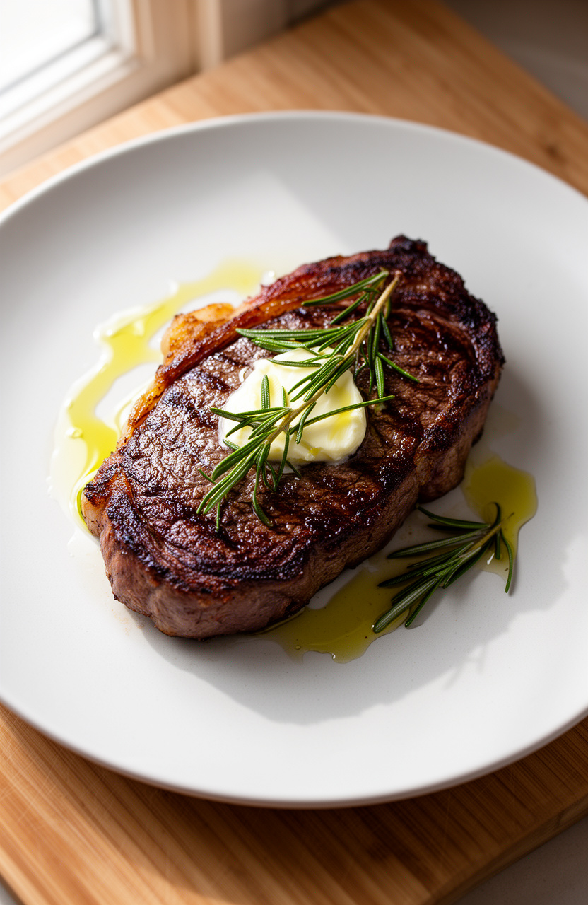 Juicy New York Strip Steak with Garlic Rosemary Crust