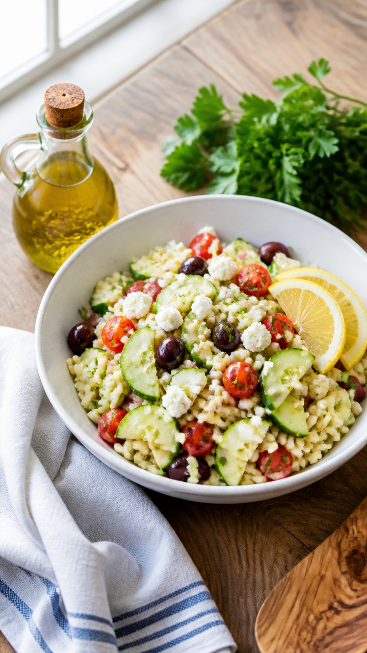 Mediterranean Orzo Salad with Feta and Cucumbers