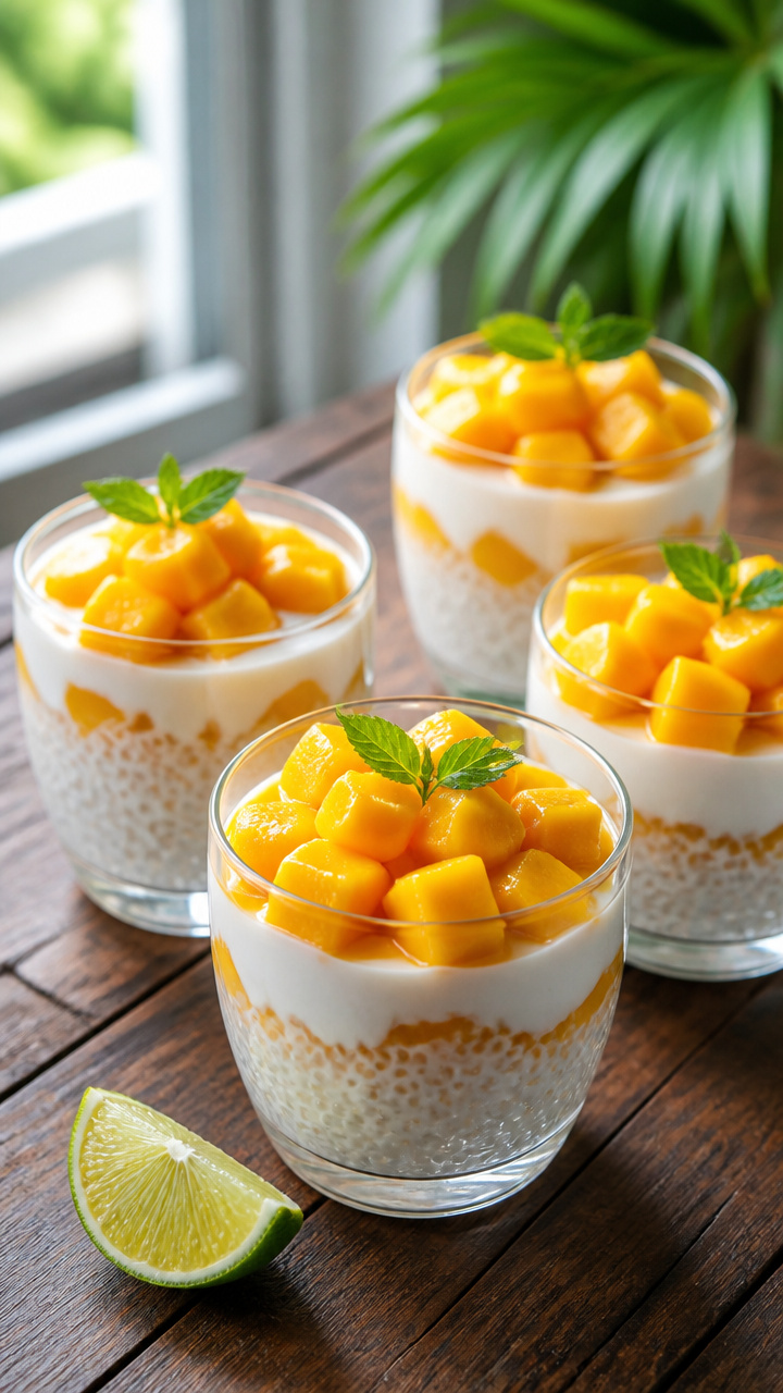 Tropical Coconut Mango Sago Dessert Cups Without Baking