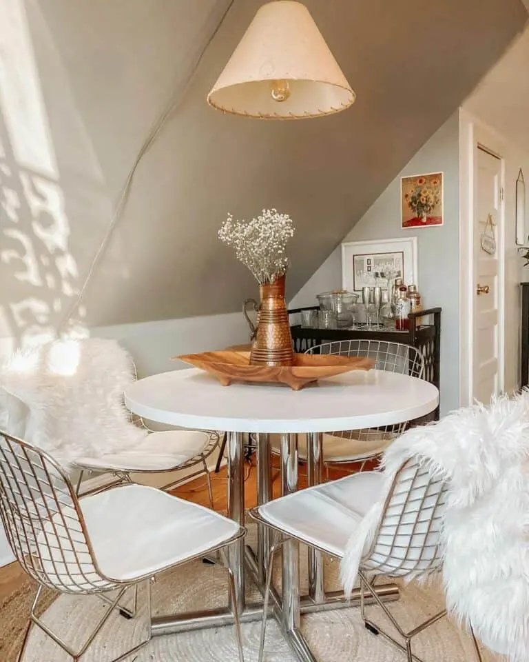 Bar cart under sloped ceiling