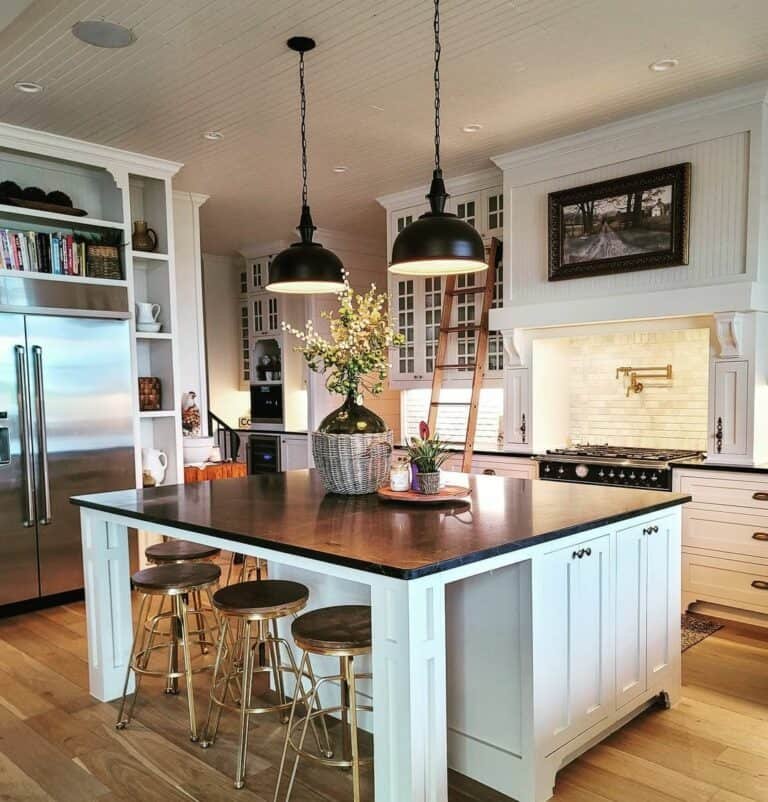 Beadboard ceiling and ladder rail