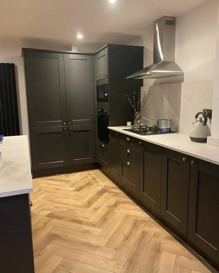 Black Cabinets with Marble Countertops
