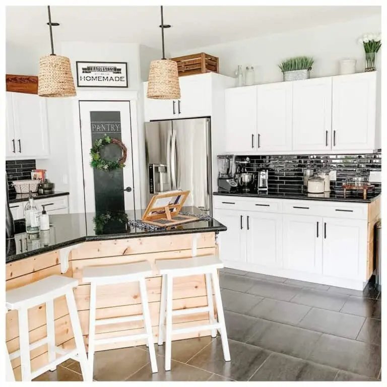 Black Countertops and White Cabinets