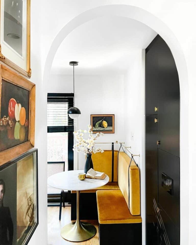 Black yellow velvet bench
