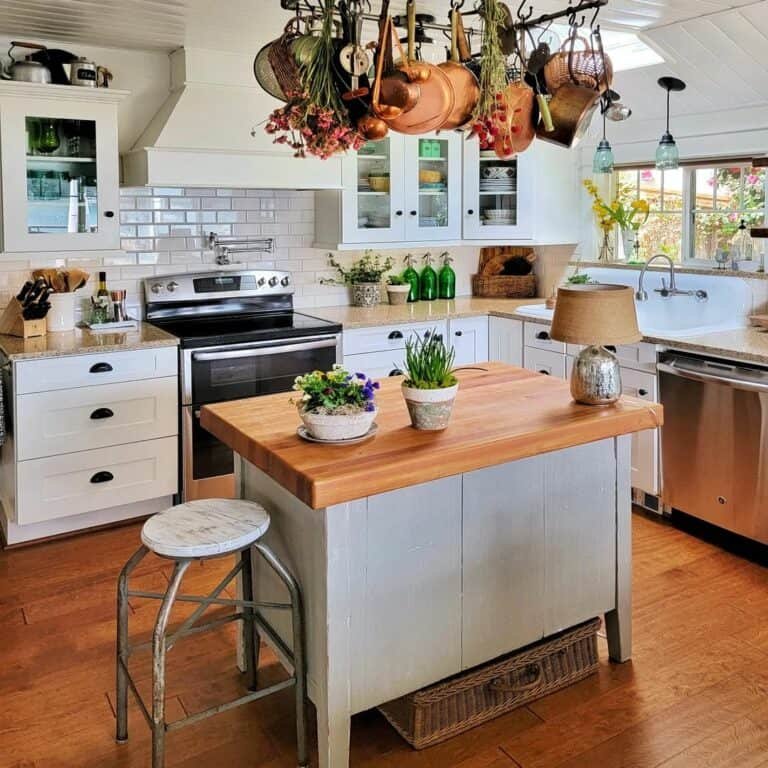 Boho cottage kitchen with fresh florals