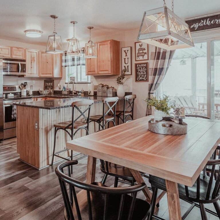 Country Kitchen with Gingham Curtains