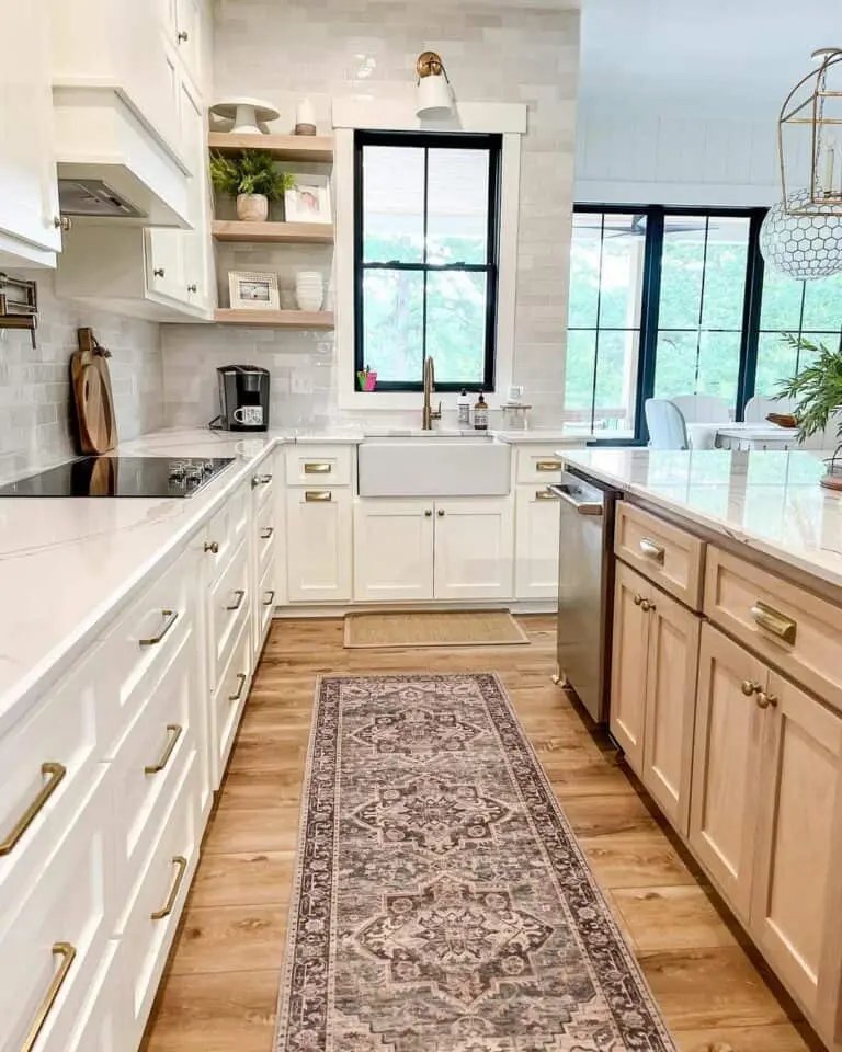 Cream cabinets, ashwood shelves, hardwood floors