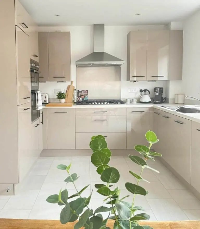 Cream cabinets with marble countertop