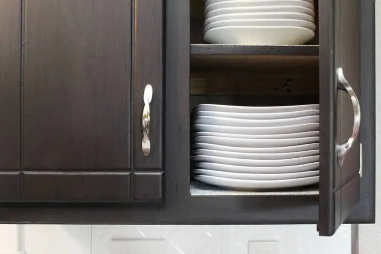 Dark Cabinet, White Dishes