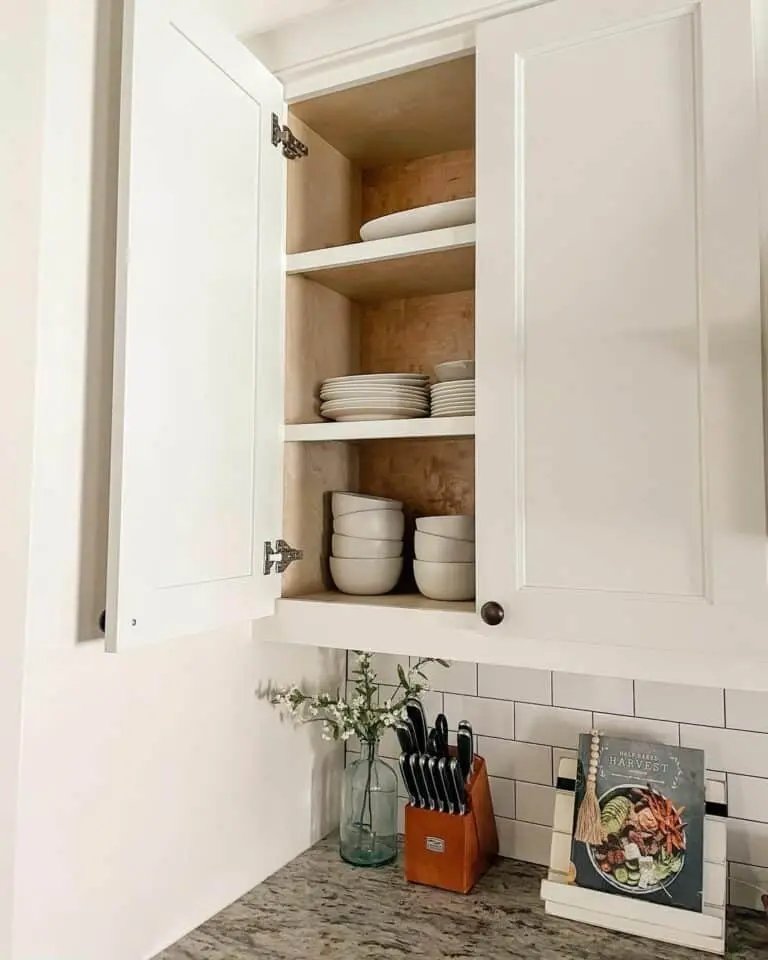Dark countertops, white walls