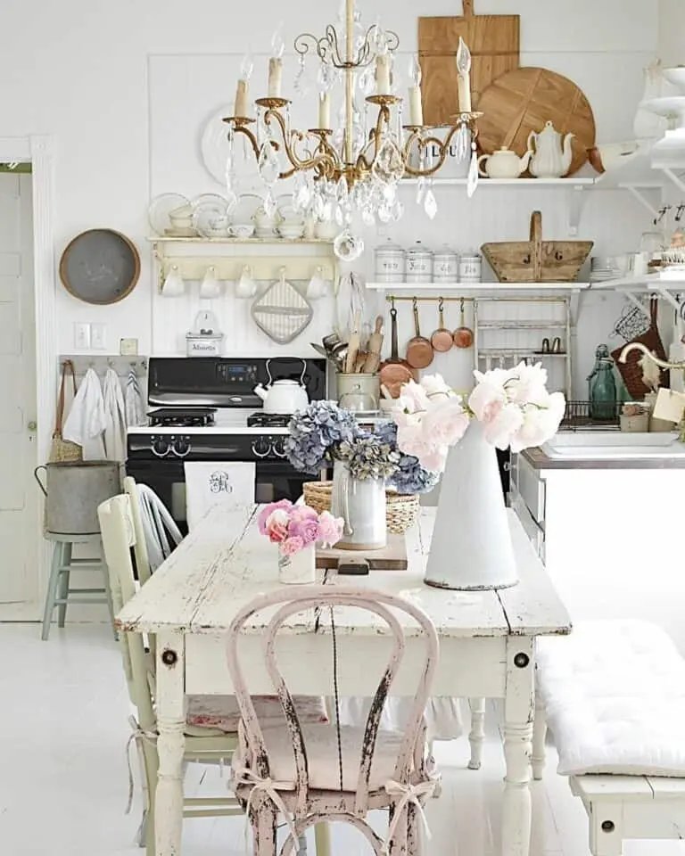 Gold Crystal Chandelier Over Table