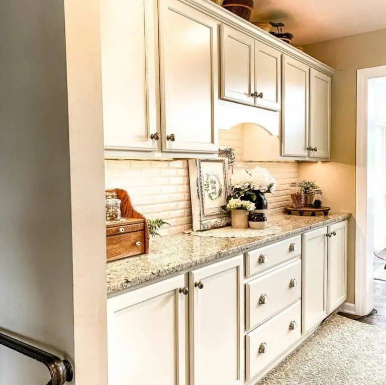 Granite countertop with white cabinets