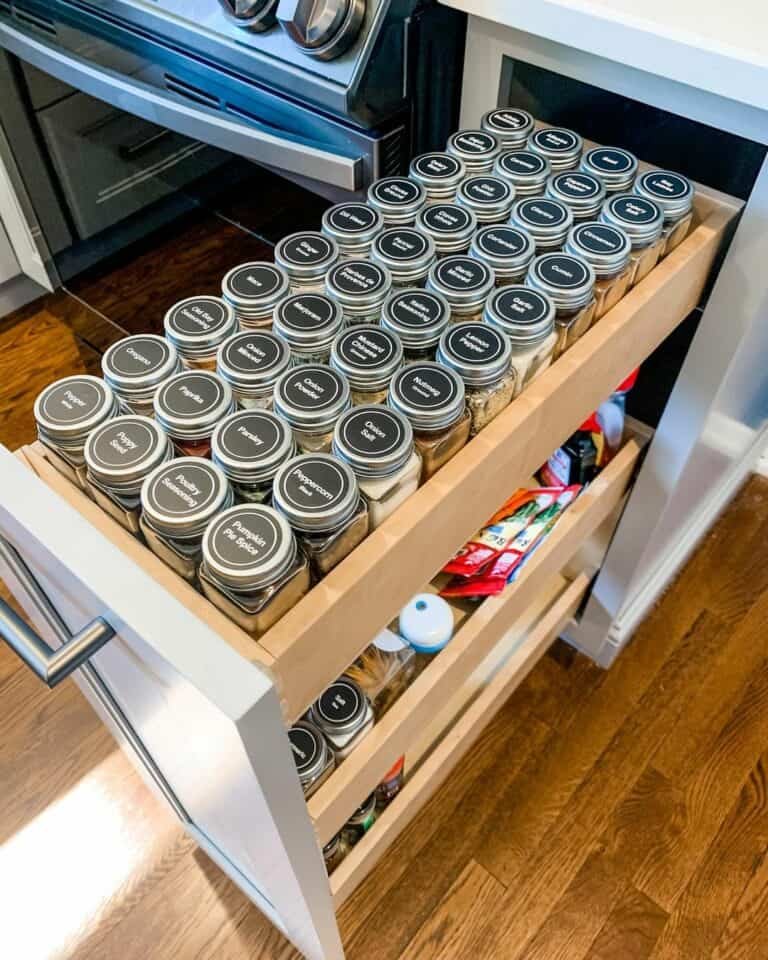 Gray Cabinet with Labeled Spices