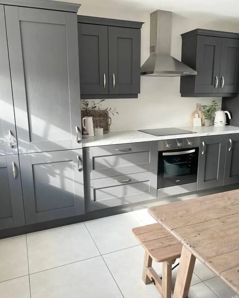 Gray Cabinets with Wood Table
