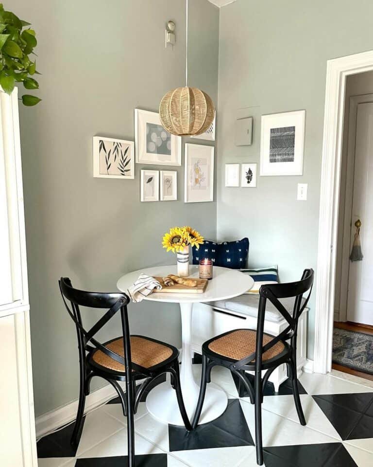 Gray dinette with checkered floor