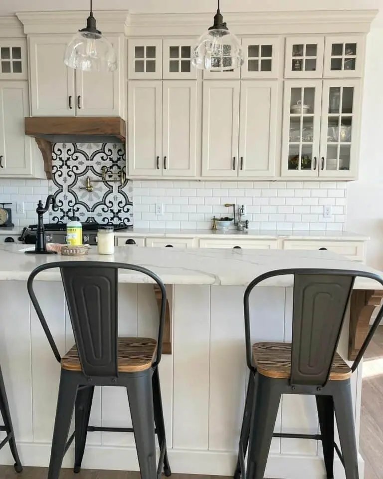 Greige Cabinets, Marble Countertop
