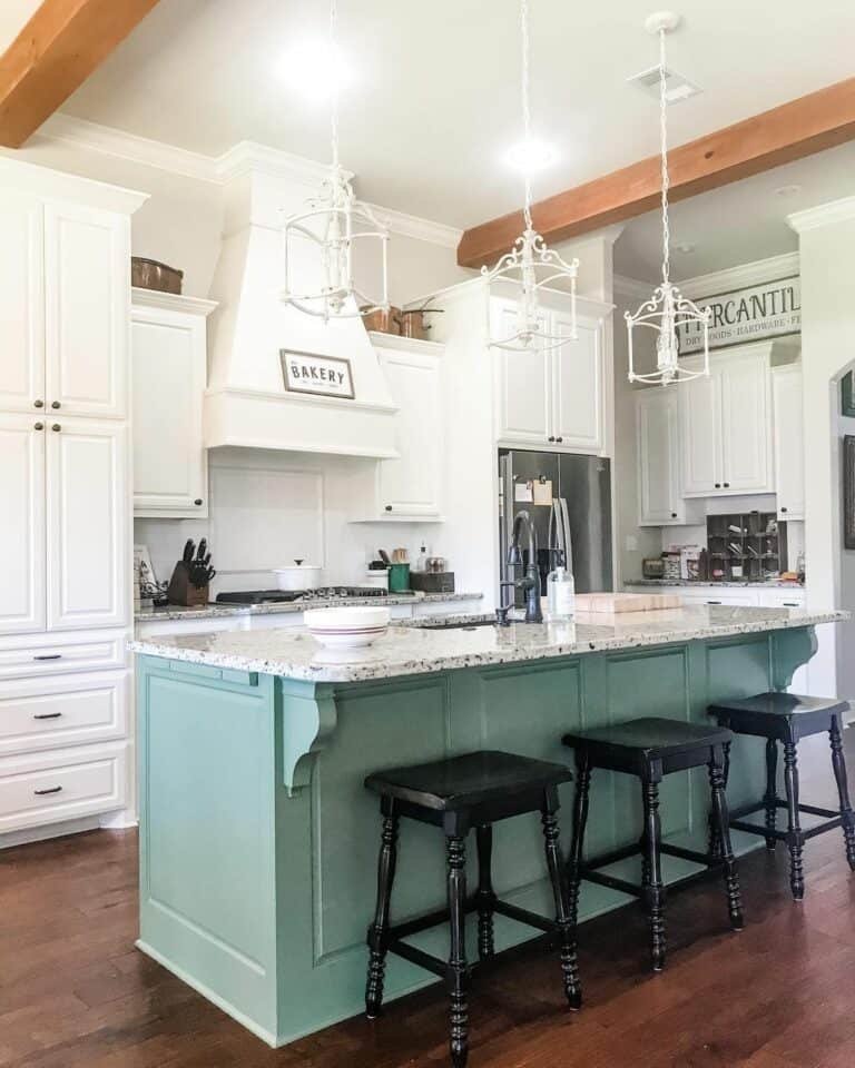 Light Blue Island with White Cabinets