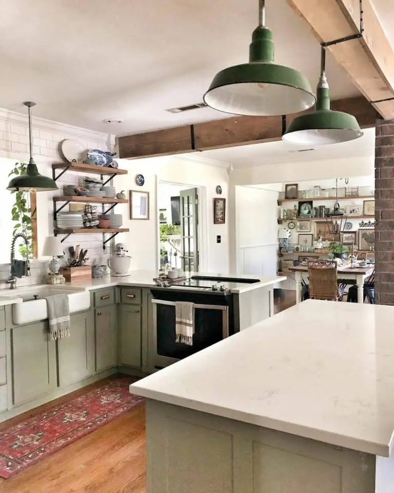 Light green shaker cabinets