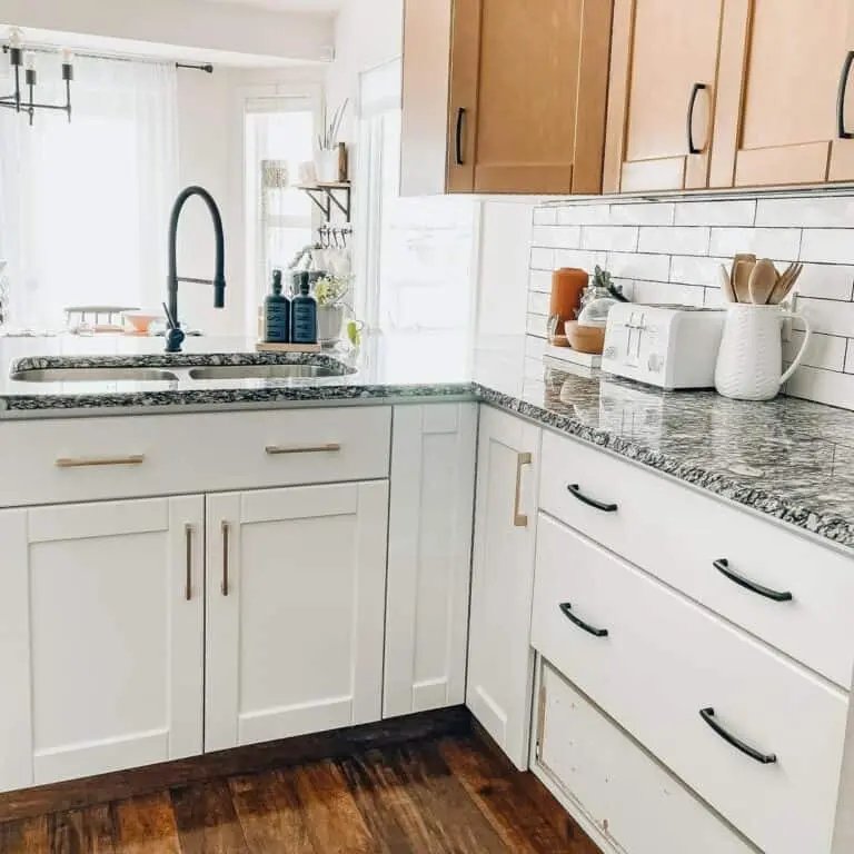 Marble Countertop, Oak Cabinets