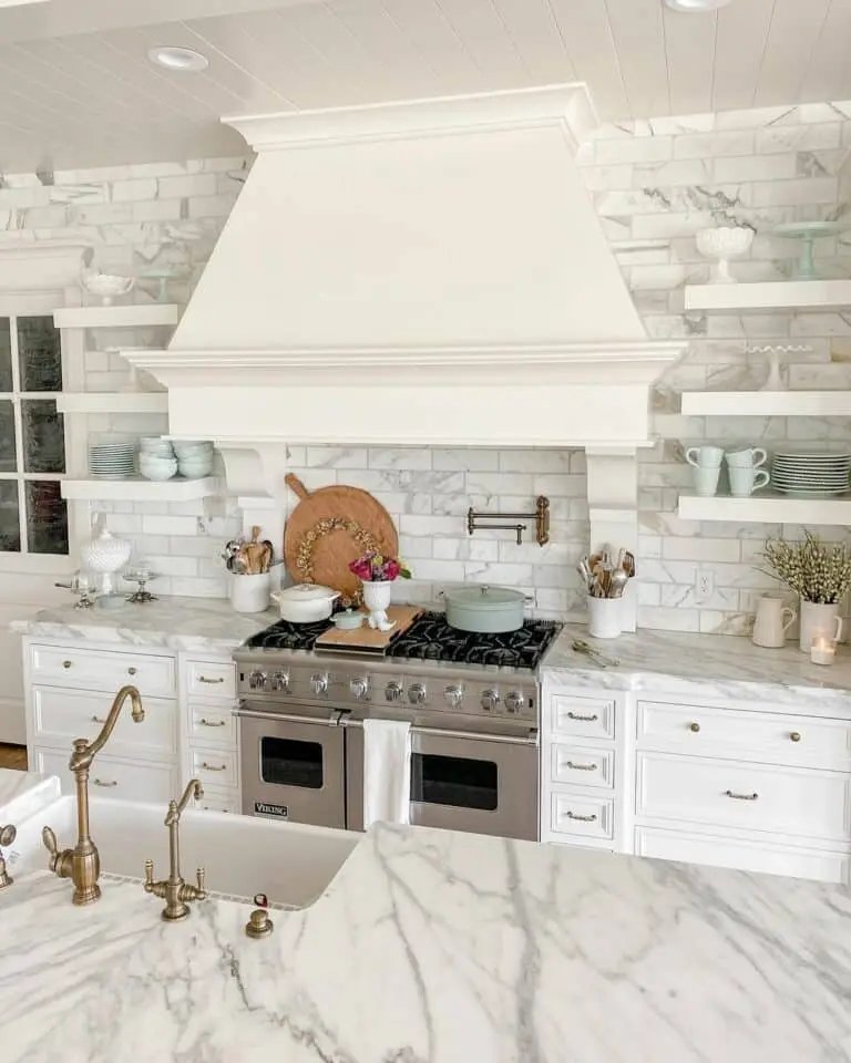 Marble Countertops with Floating Shelves