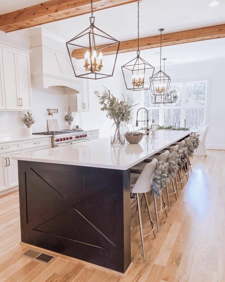 Modern Farmhouse Kitchen with Beams and Pendants