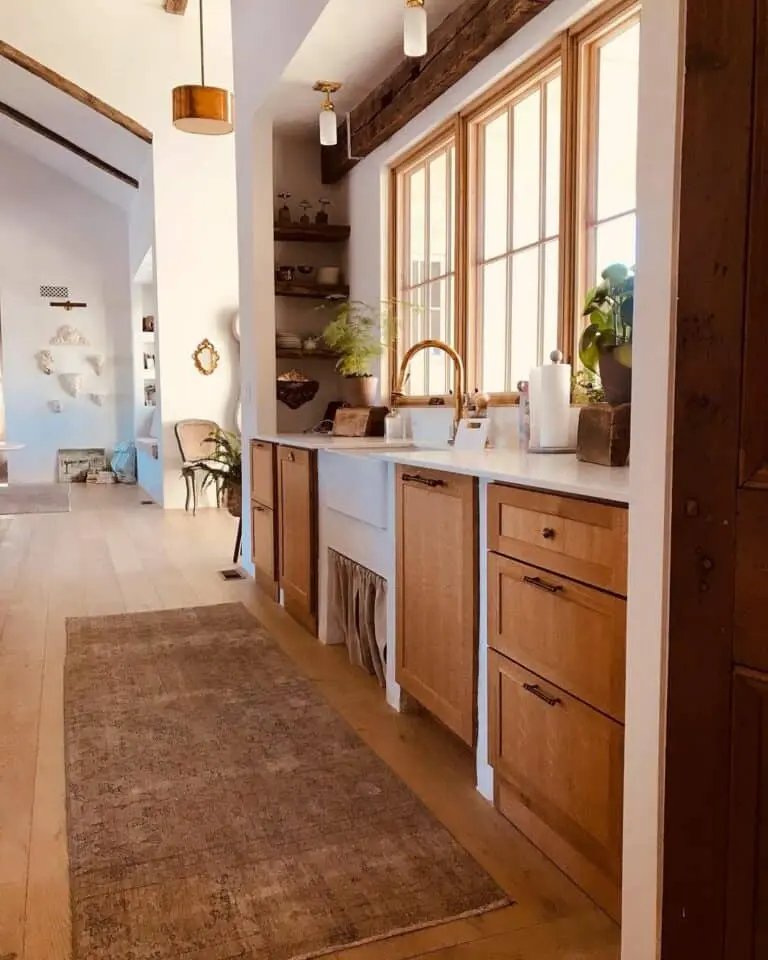 Oak cabinets with brass handle