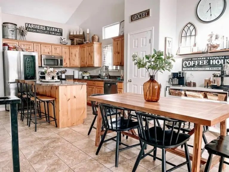 Oak Cabinets with Tiled Flooring