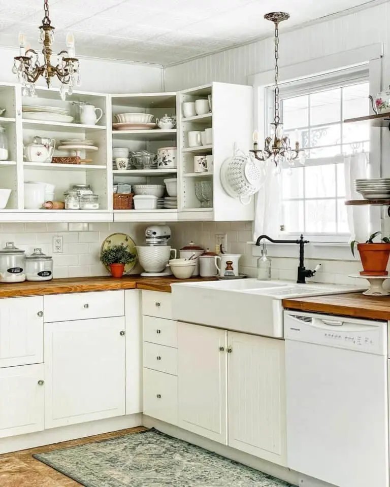 Open Shelves in Farmhouse Kitchen