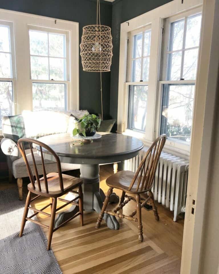 Pedestal tables and roll-arm benches