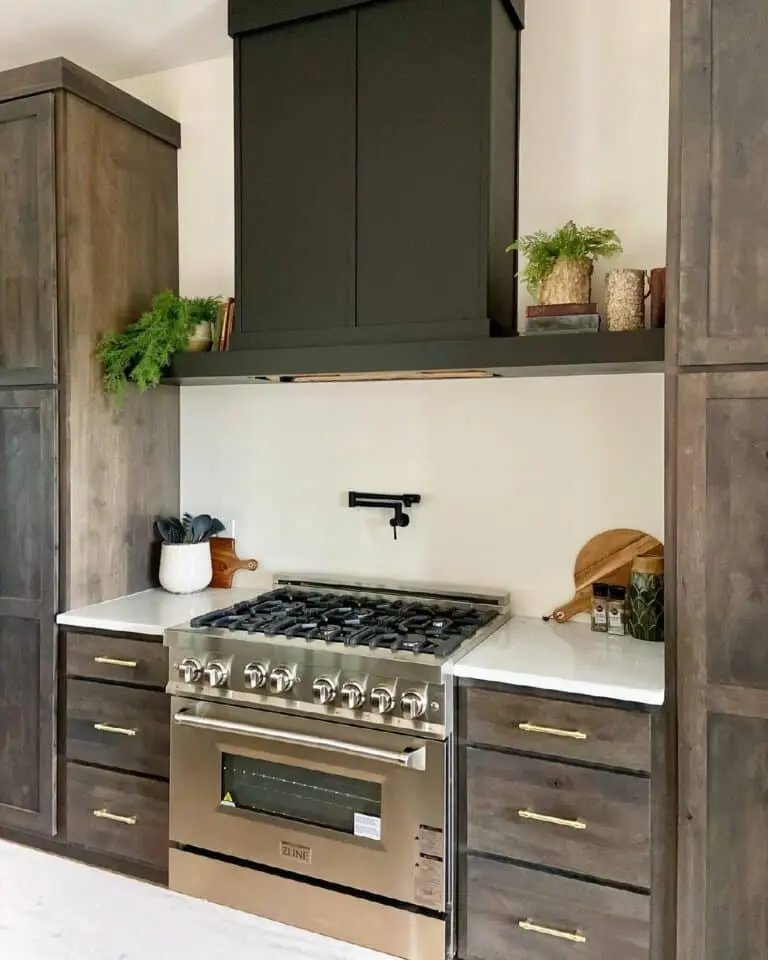 Rustic Wood Cabinets with Gold Hardware