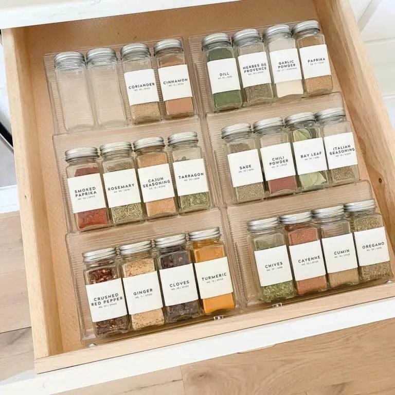 Spice drawer with labeled bottles