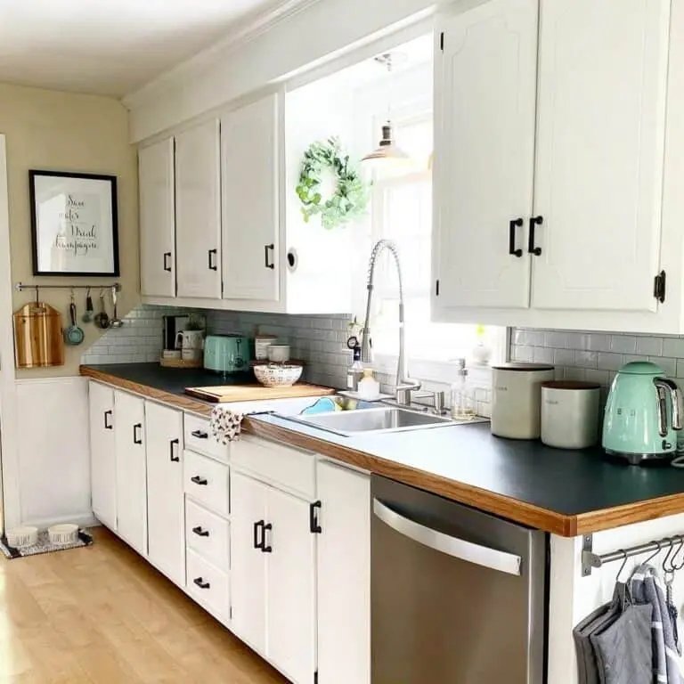 Turquoise Appliances in White Kitchen