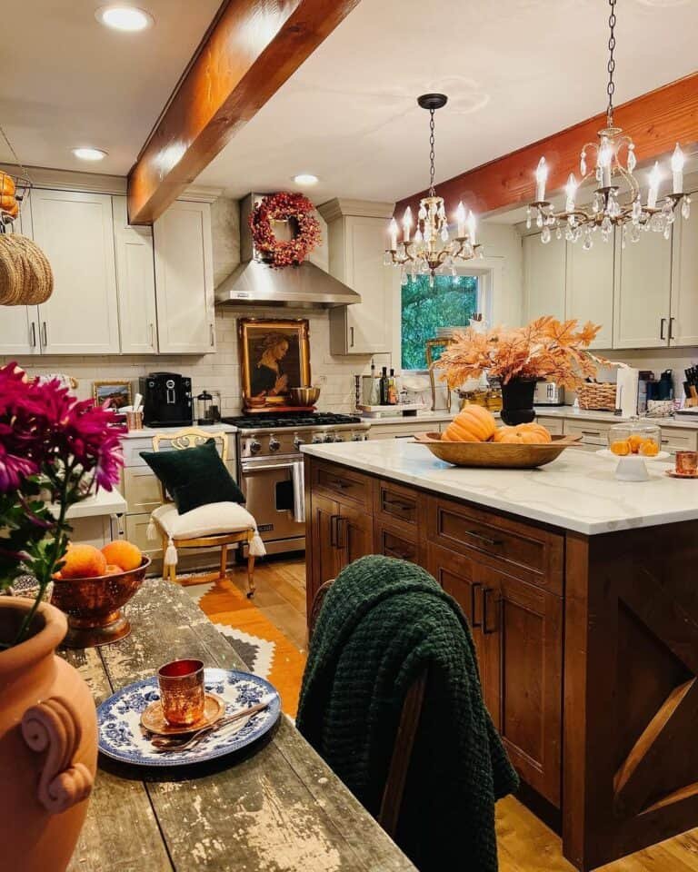Vintage island with fall decor