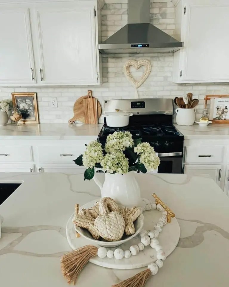White and gray marble island