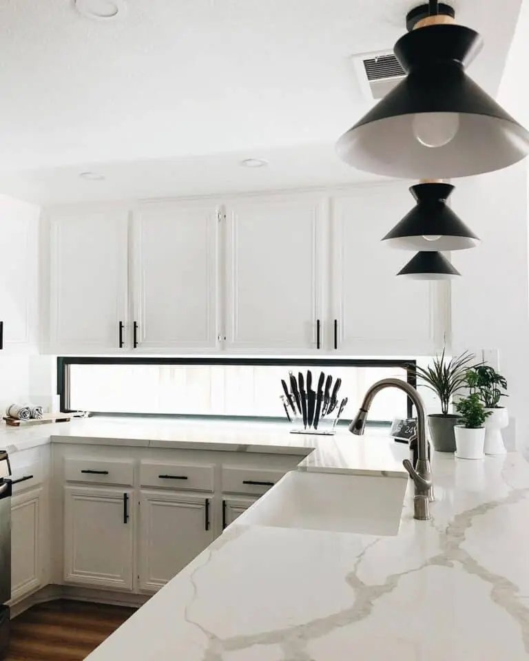White cabinets, black accents