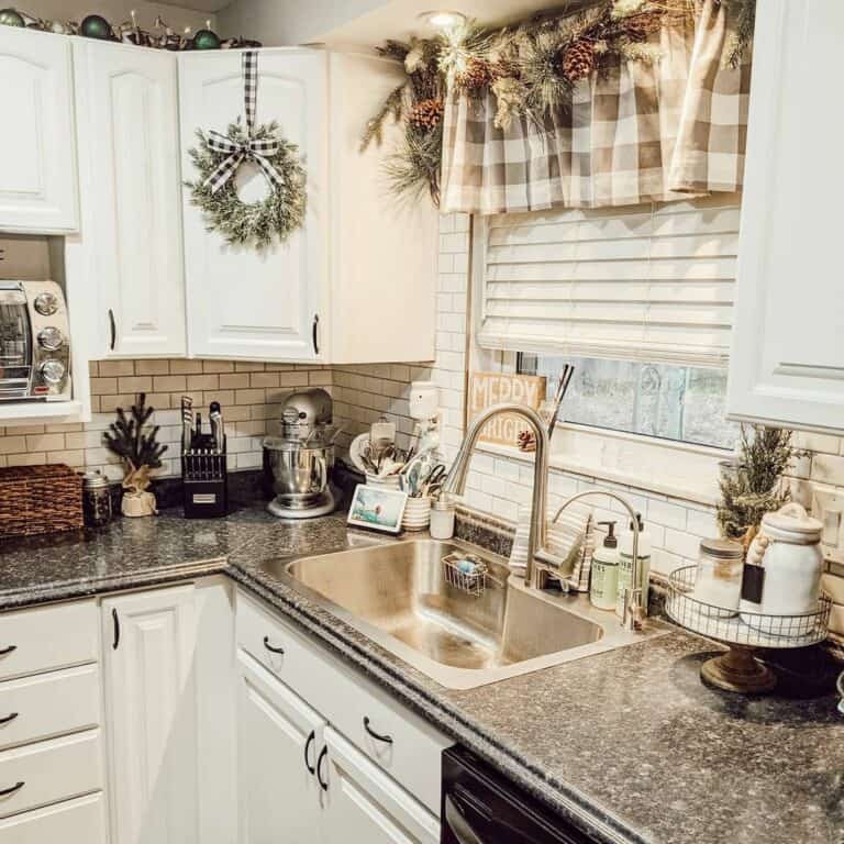 White cabinets, granite countertop