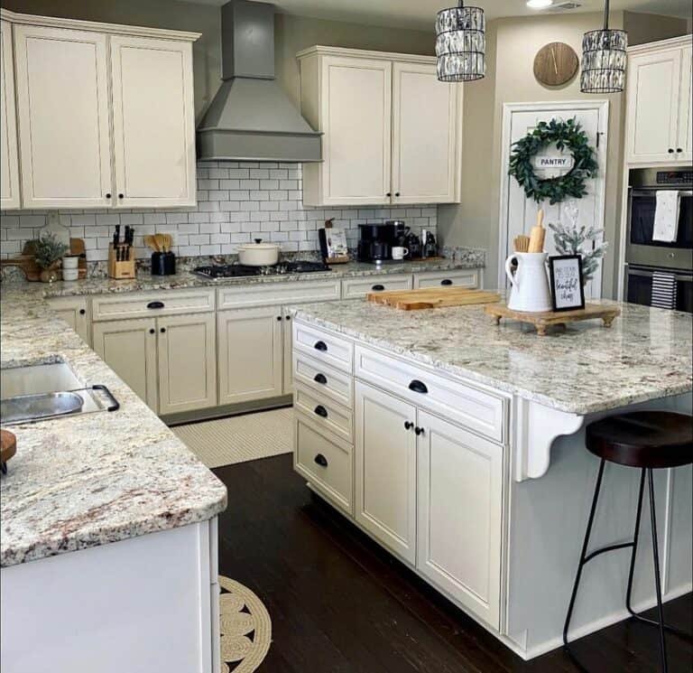 White cabinets gray hood