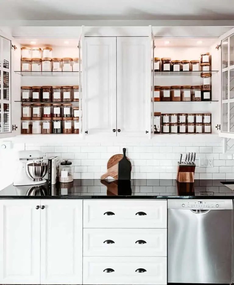 White cabinets with glass inserts