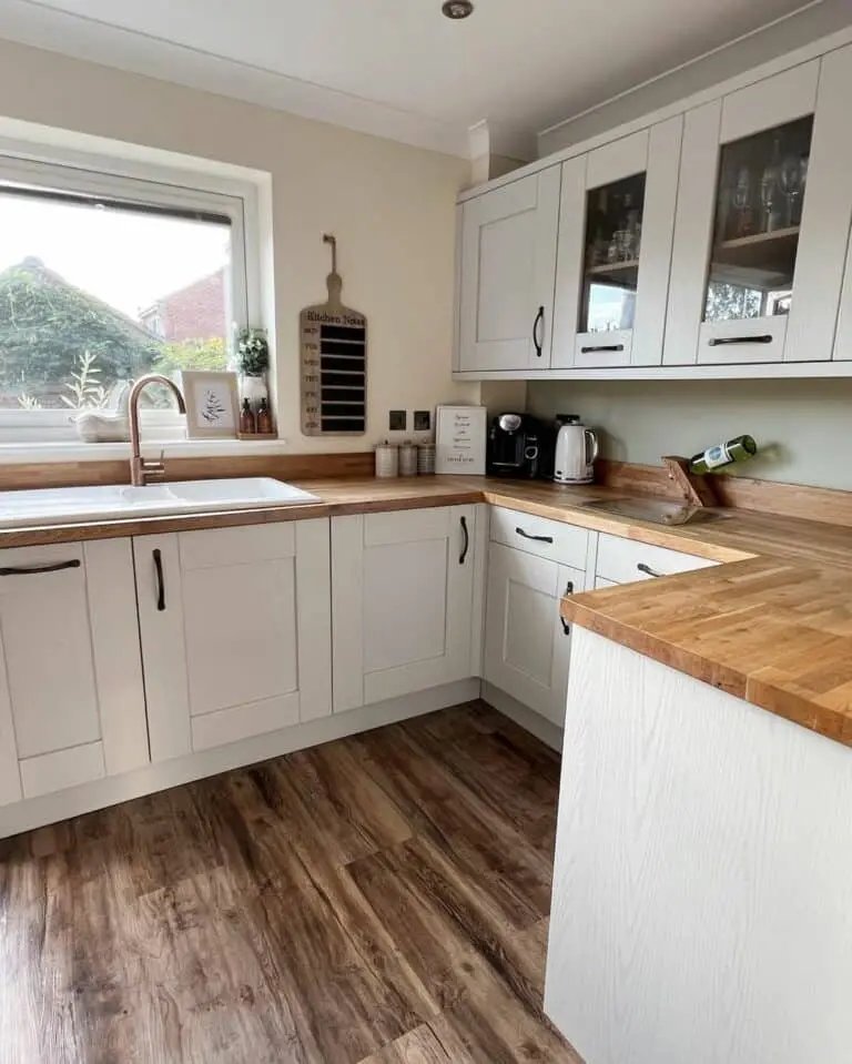 White Cabinets with Wood Countertop