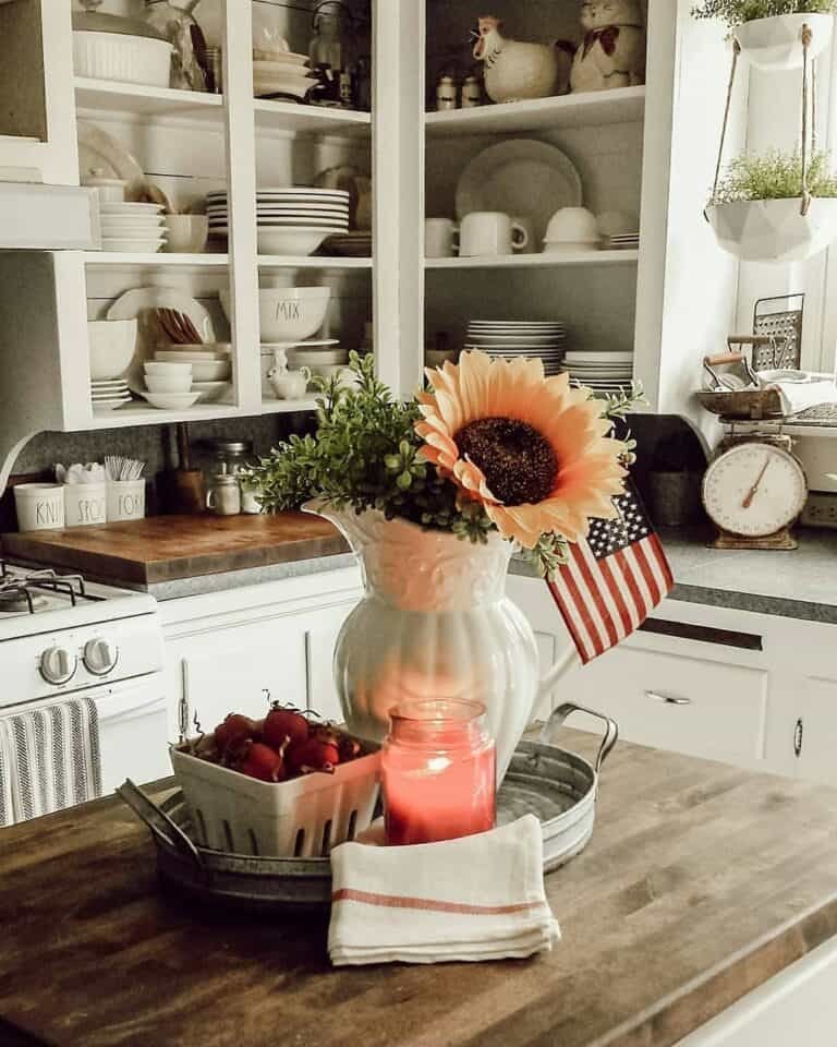 White Dishes on Open Shelves
